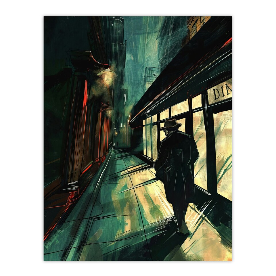image 1 of Moody Stroll Alleyway Dark Film Noir Living Room Black Framed Wall Art Print A4