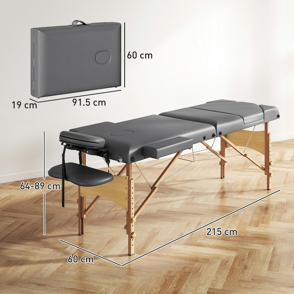 image 1 of HOMCOM Foldable Massage Bed with Beech Wood Legs Face Cradle Armrests Grey Grey