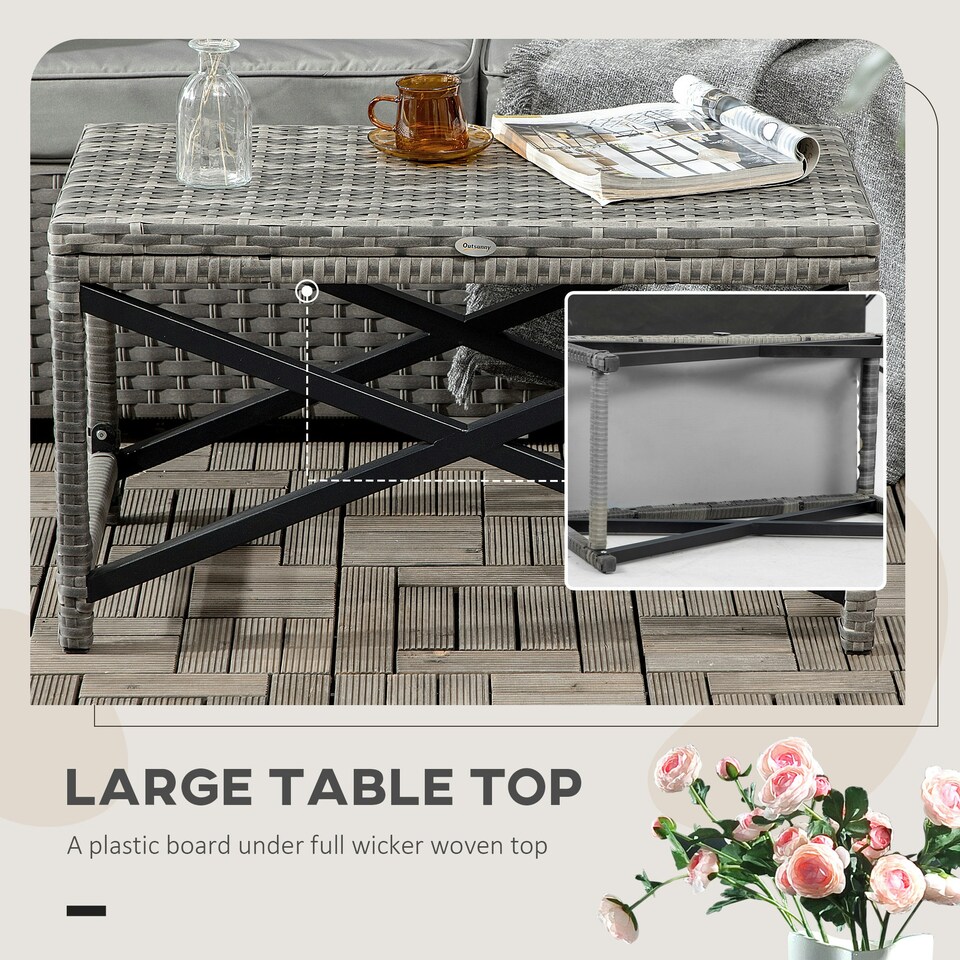 image 1 of Outsunny PE Wicker Outdoor Coffee Table, Rattan Side Table w/ Plastic Board
