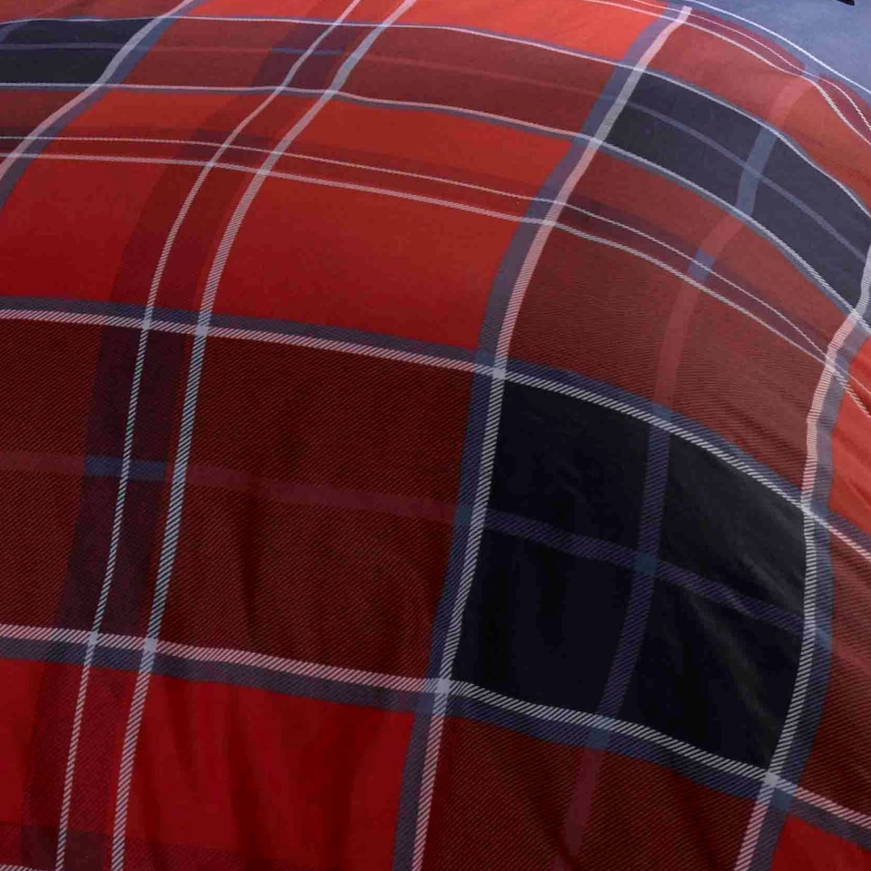 image 1 of Argyle Design Tartan Polycotton Duvet Set With Pillowcase | Red | 1
