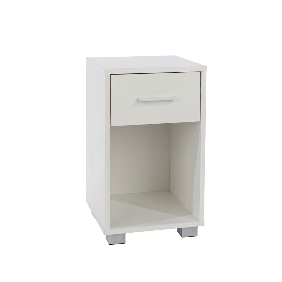 image 1 of Lido 1 Drawer Bedside Table - Gloss White Finish with Silver Handles and Feet | White | White | One Size | 1