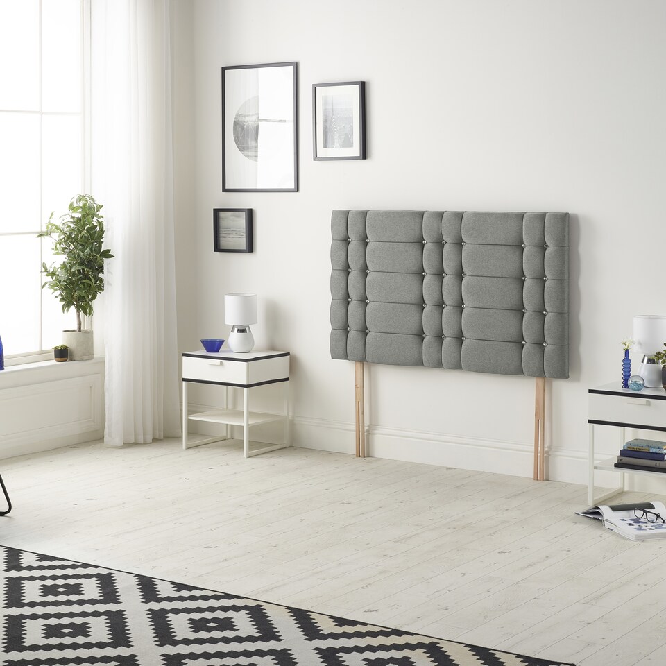image 1 of Astoria Divan Bed Base with 2 Drawers & 30 Inch Diamante Headboard in Tweed Fabric | Grey | Grey | Single