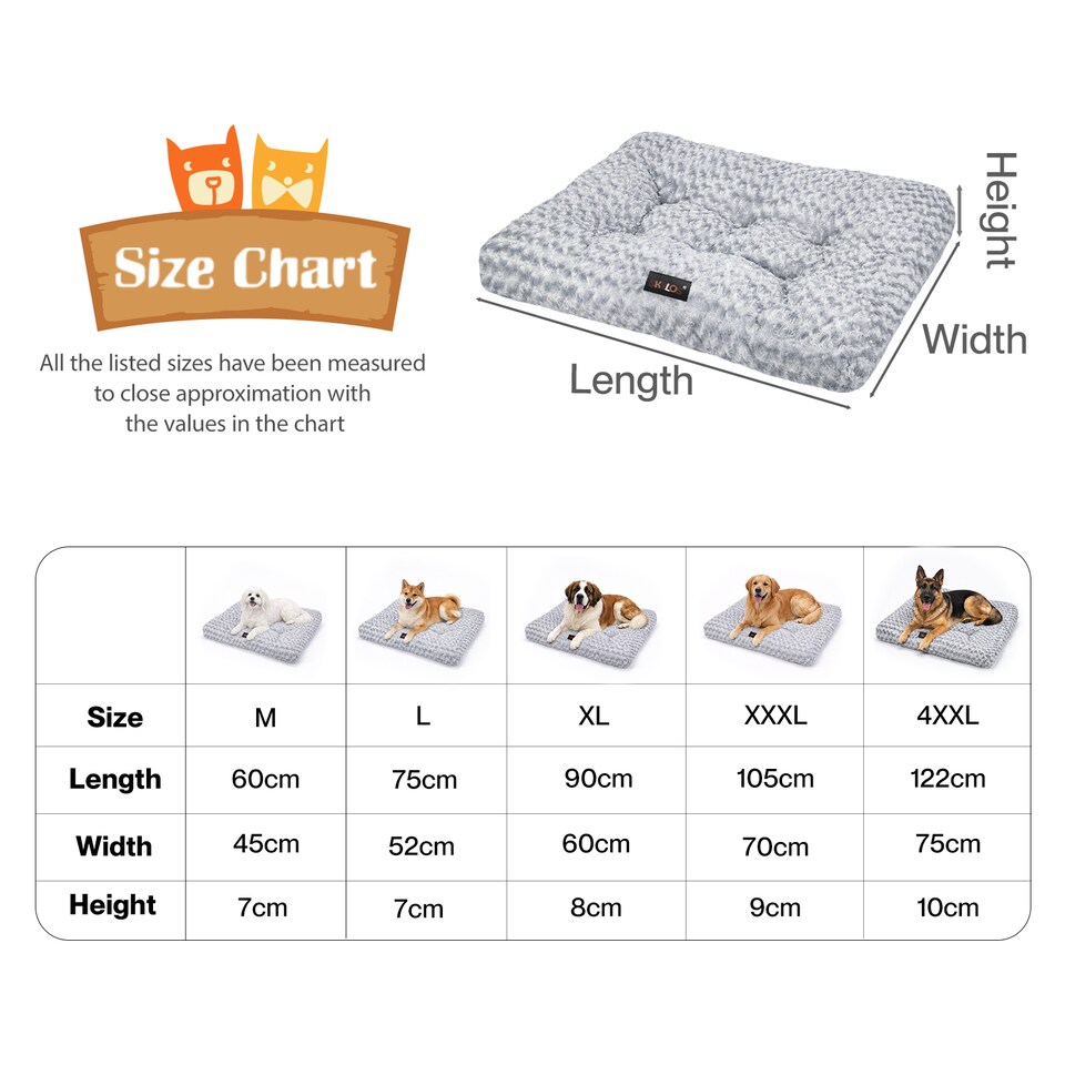 image 1 of SKYLOS Dog Bed Plush Soft Rose Velvet Non-Slip Pet Crate Keneel Mat | Grey | XXXL | One Size