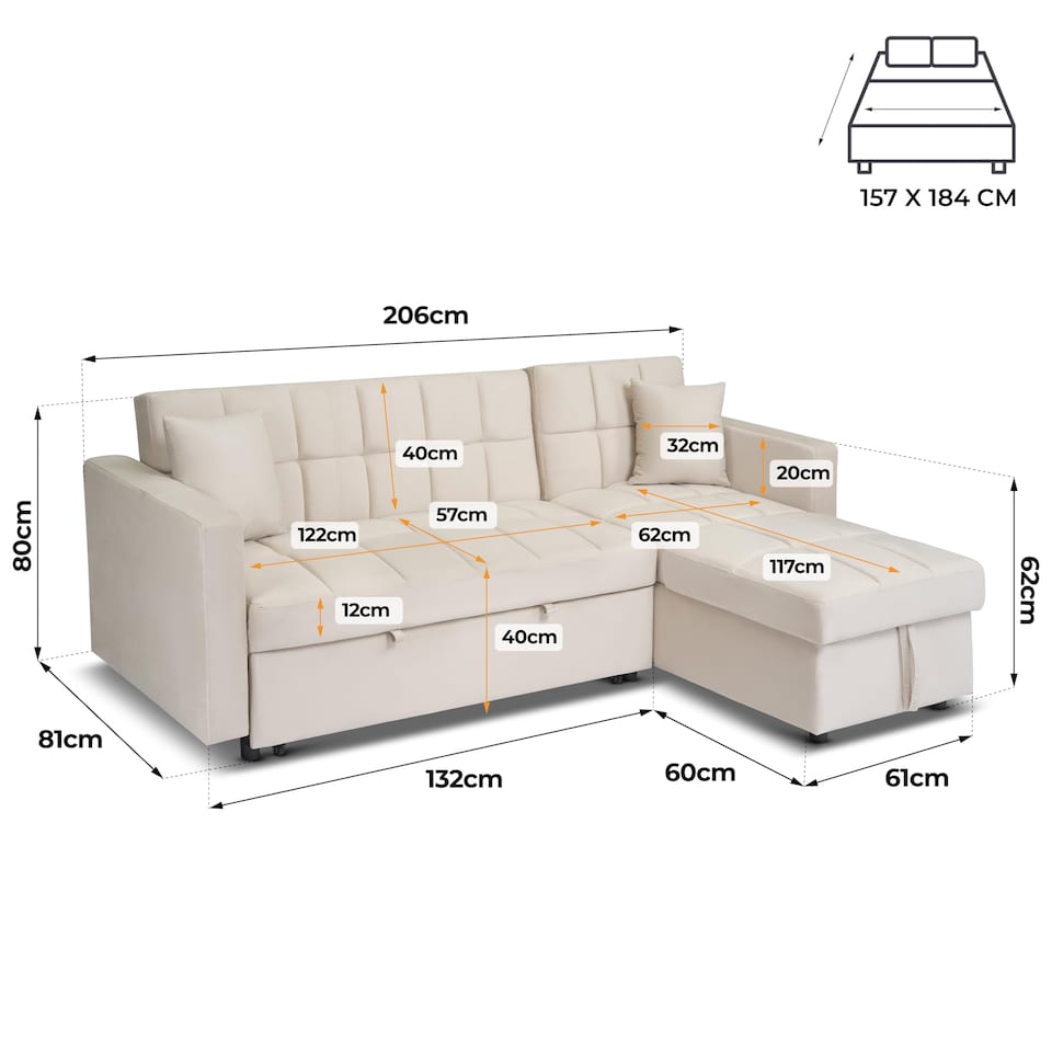image 1 of Bargainia Milo 3 Seater Velvet Corner Sofa Bed Living Room