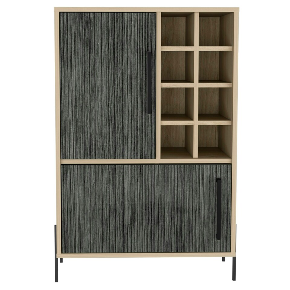 image 1 of Harvard Washed Oak and Wood Grain Grey Effect 2-Door Drinks Bar - Modern Storage Cabinet | Brown | Brown | 1