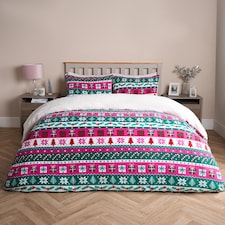 OHS Nordic Duvet Cover Pillowcase Quilt Festive Soft Warm Sherpa Fleece Bedding Set | Multi | Double