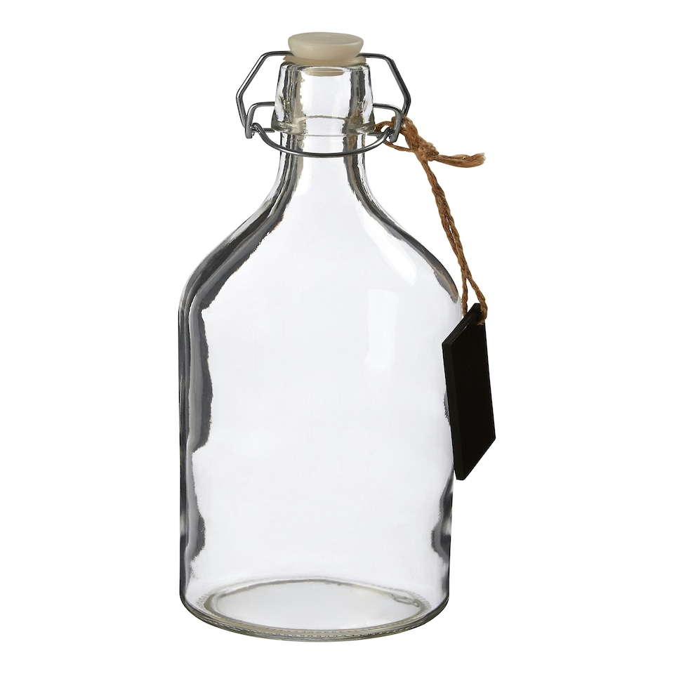 image 1 of Interiors by Premier Crystal Storage Bottle With Pine Wood Lid, Personalized Clear Glassware, Transparent Drinking Bottle