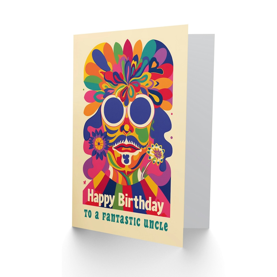 image 1 of Uncle Colourful Trippy Hippy Psychedelic Retro Hippie Birthday Card