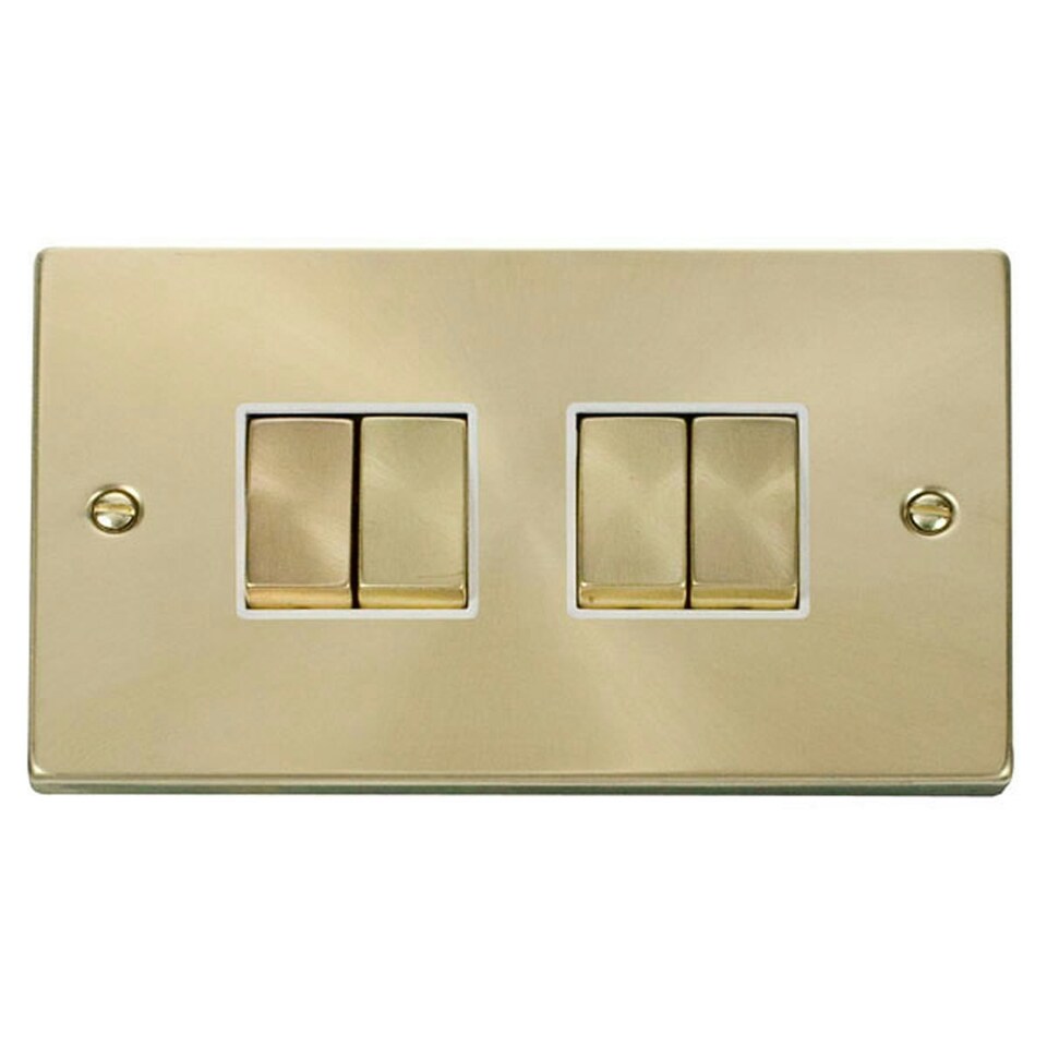 image 1 of SE HOME Satin / Brushed Brass 10A 4 Gang 2 Way Ingot Light Switch White | Satin Brass