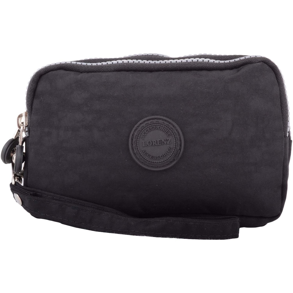 image 1 of Lorenz Womens Large Zip Round Multi-Compartment Purse / Clutch / Money Holder Wrist Strap | Black | Black
