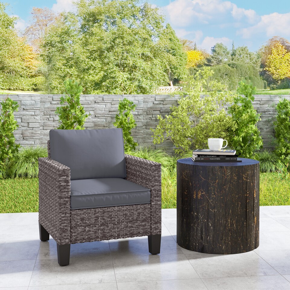 image 1 of Outsunny Single Seater Rattan Garden Armchair, PE Wicker Rattan Chair with Armrests and Cushions, Garden Chair with Galvanised Steel Frame for Conservatory, Porch, Dark Grey | Grey | One Size