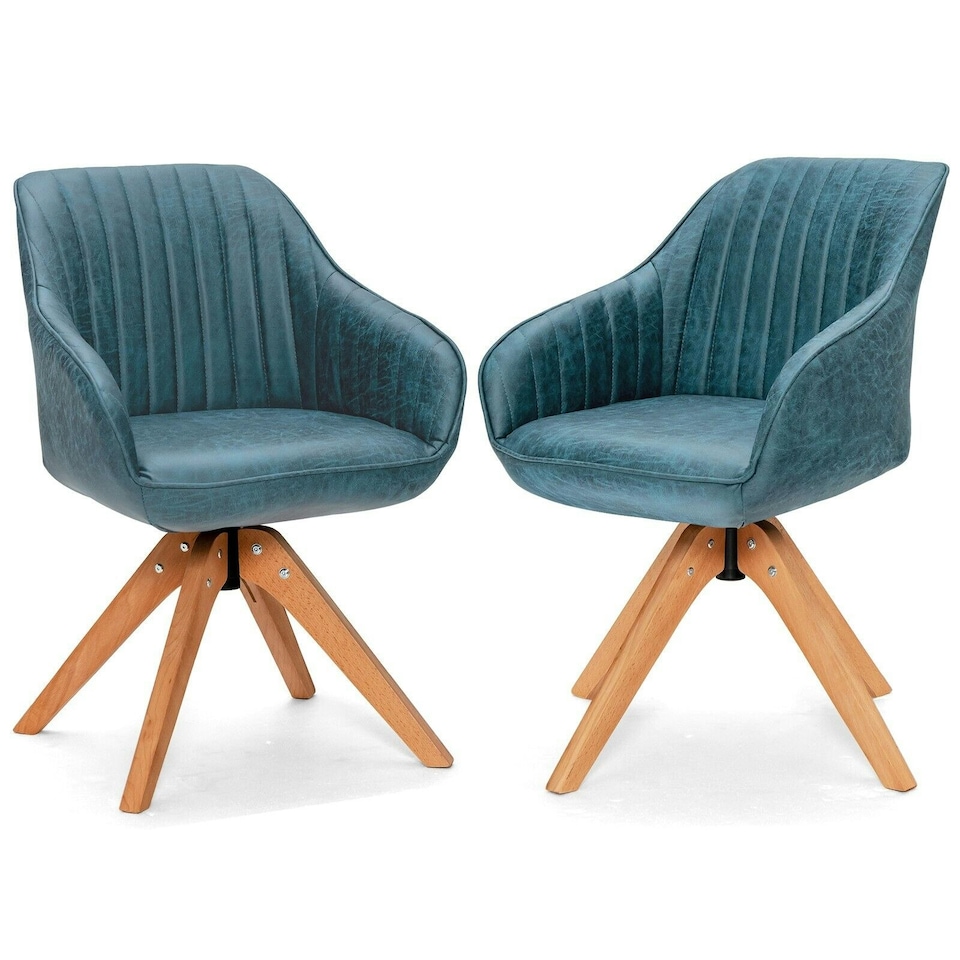 image 1 of COSTWAY Swivel Accent Chair Set of 2 Ergonomic Armchairs Blue Blue
