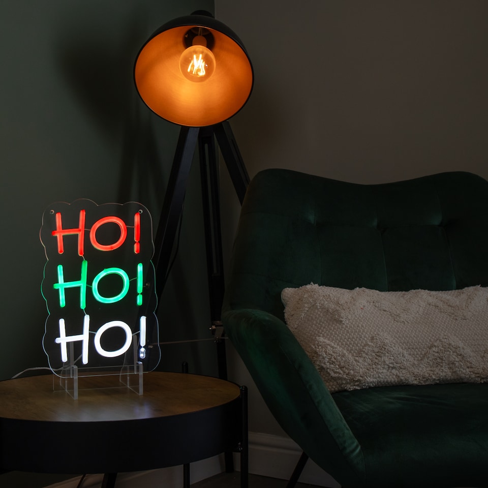 image 1 of 29cm Light up Hanging or Freestanding Christmas Ho Ho Ho Neon Sign