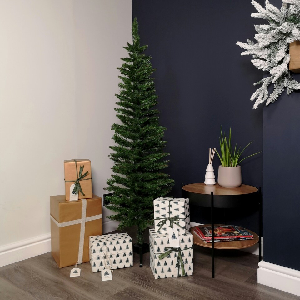 image 1 of 5ft (1.5m) Pencil Style Slim Artificial Christmas Tree in Plain Green