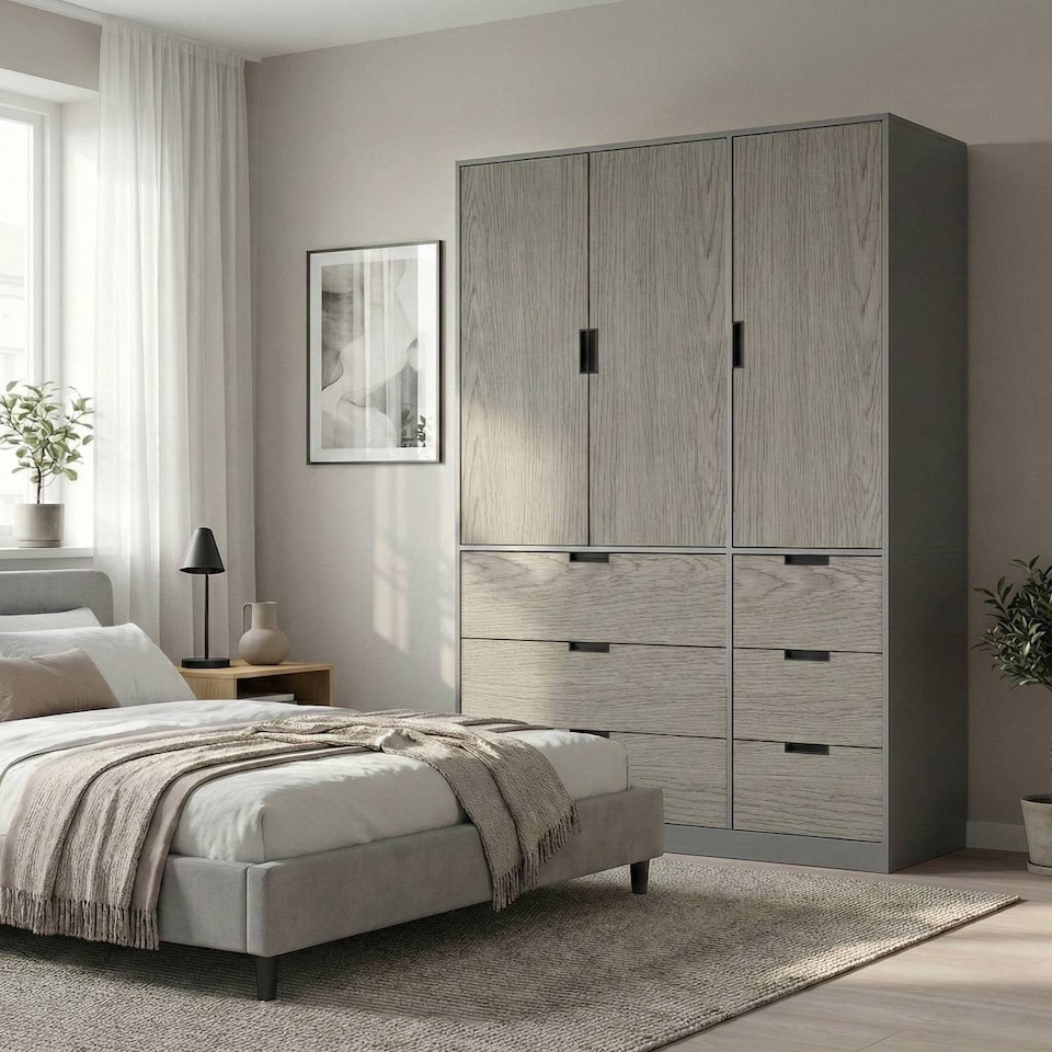 image 1 of RIGA 3 Door 6 Drawer Wardrobe | Grey | Grey & Cedar Grey | 10 x 44.5 x 79 | 1