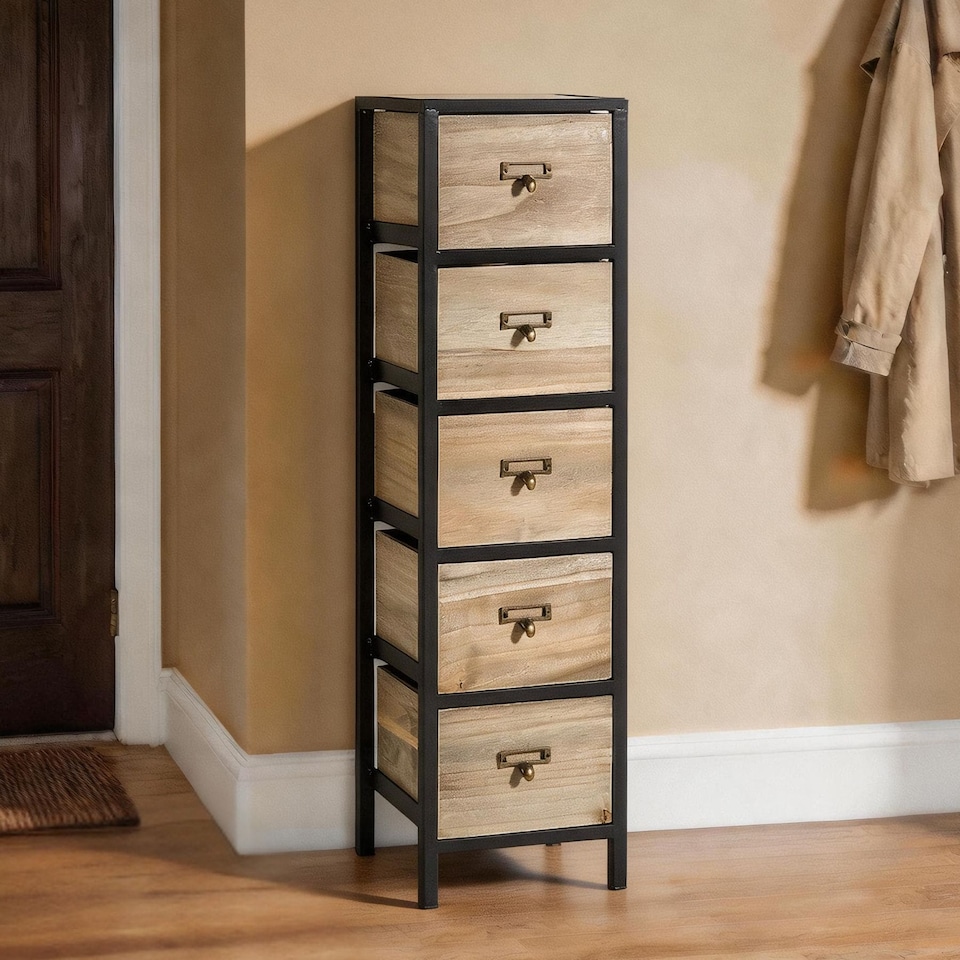 image 1 of Wooden Storage Units Drawer Chest Water Hyacinth Basket Organiser | Brown