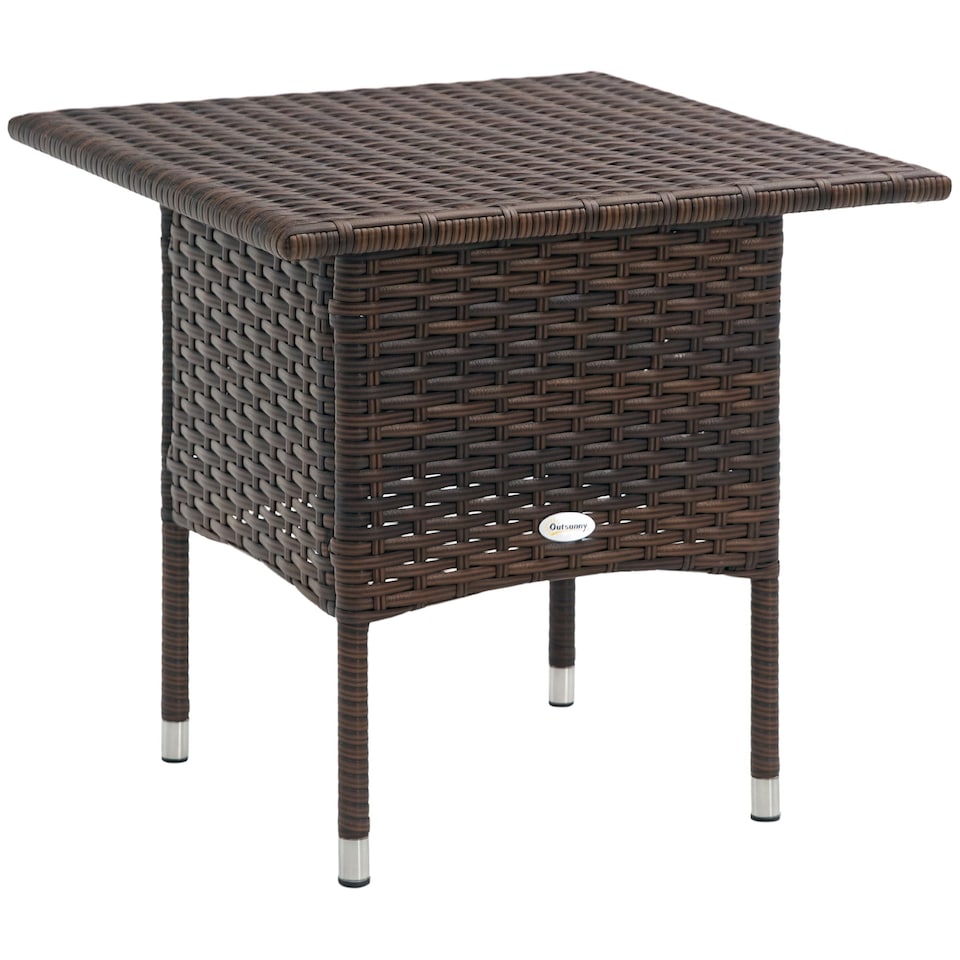 image 1 of Outsunny PE Rattan Outdoor Coffee Table, Easy Match Rattan Side Table, Brown