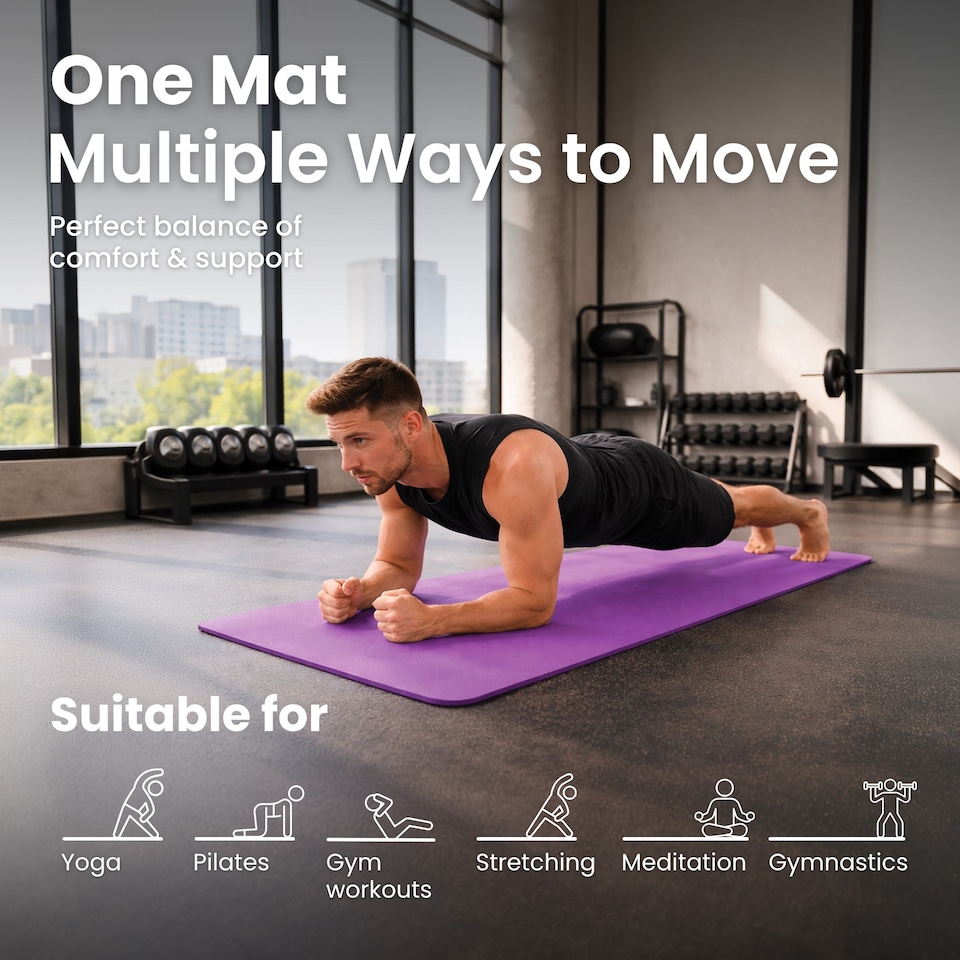 image 1 of Lockie Fitness Yoga Mat 8 mm Thick, Non Slip Exercise Mat for Women and Men, TPE Foam Pilates Mat, Gym Mat for Home Workout, Yoga, Pilates, Exercise & Gymnastics, 180 x 60 cm, Purple