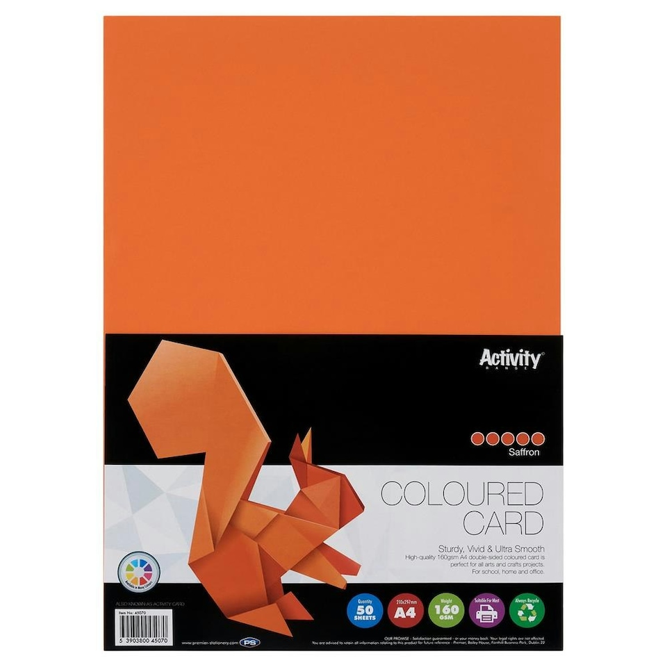 image 1 of Pack of 50 Sheets A4 Saffron Orange 160gsm Card by Premier Activity