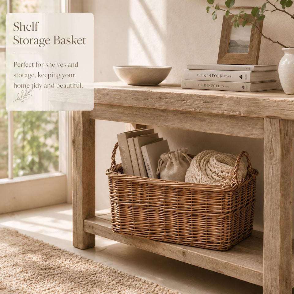 image 1 of Rectangle Rustic Countryside Style Chunky Wicker Fireside Heavy Duty Log Baskets