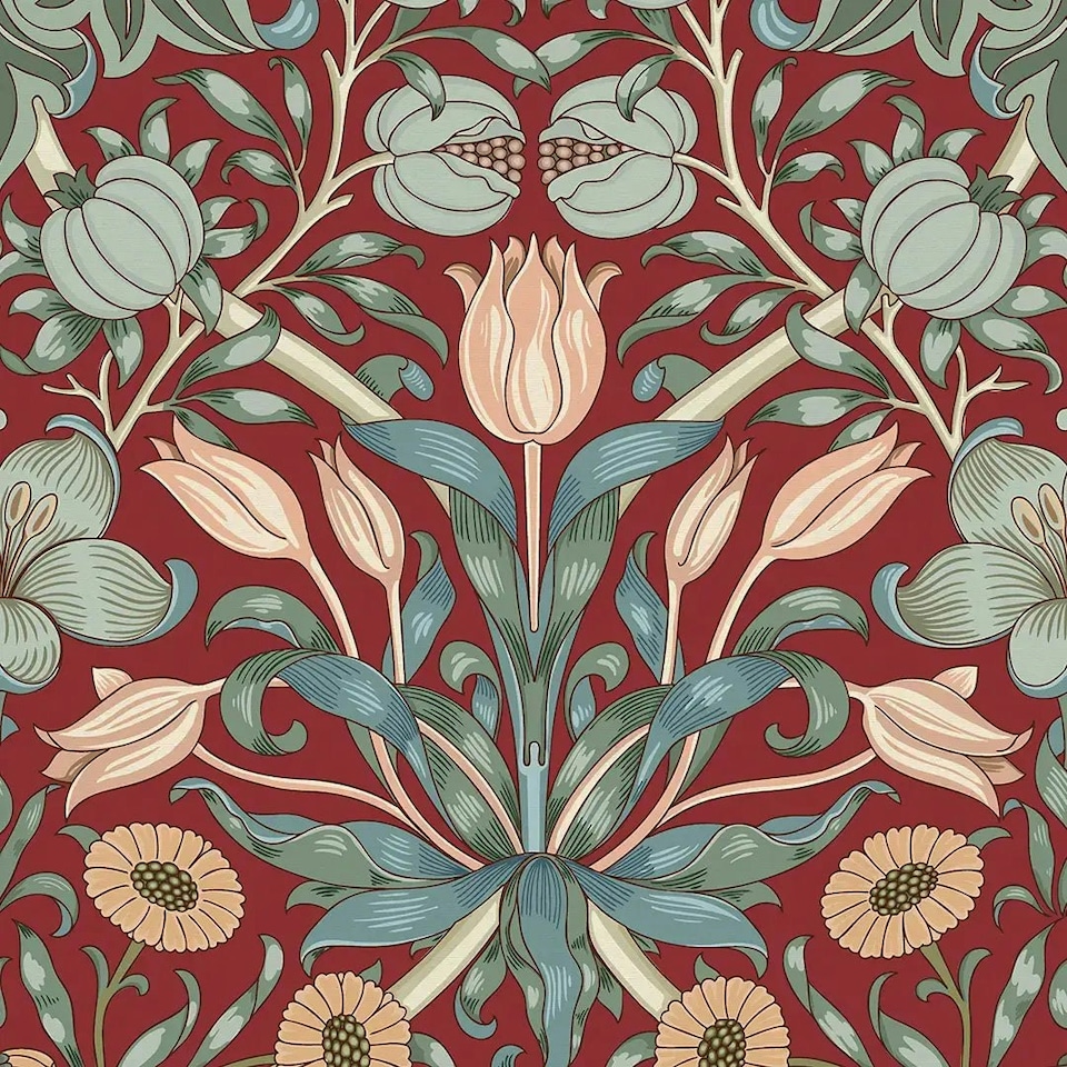 image 1 of Pomegranate Grove Wallpaper in Rich Red Multi