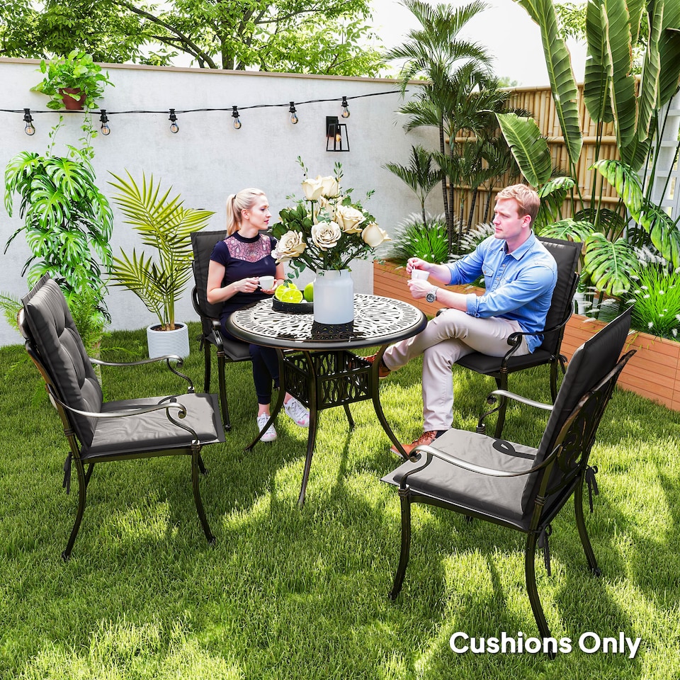 image 1 of Outsunny Set of 4 Garden Chair Cushions, Outdoor Seat Pads | Grey | Charcoal grey | 1