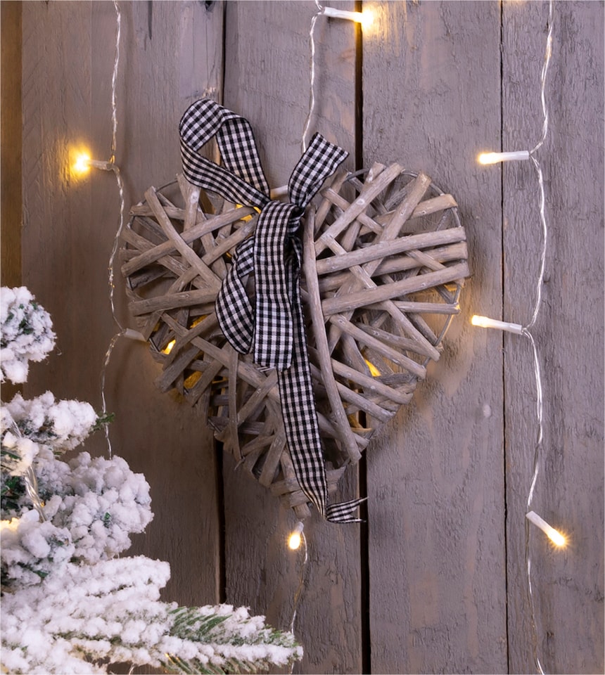 image 1 of St Helens Light Grey Wicker Christmas Heart Woven Willow