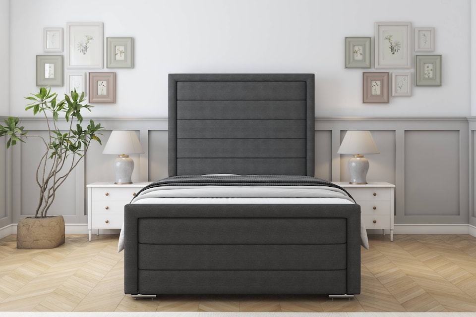image 1 of Sloomy Ashford Graphite Dumfries Bed Frame With 50" Upholstered Headboard 4' Small Double