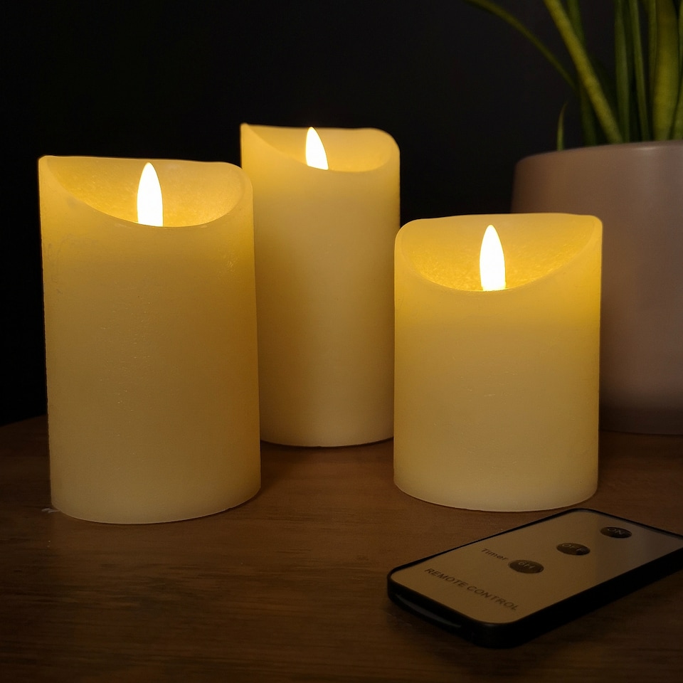 image 1 of Set of 3 Battery Operated Flickering LED Candle Christmas Decoration with Timer