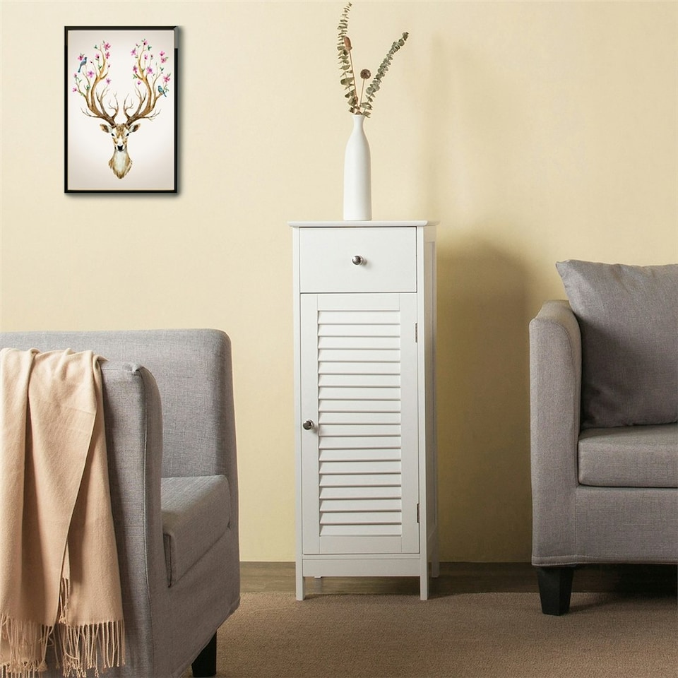 image 1 of Yaheetech Bathroom Kitchen Floor Storage Cabinet White White