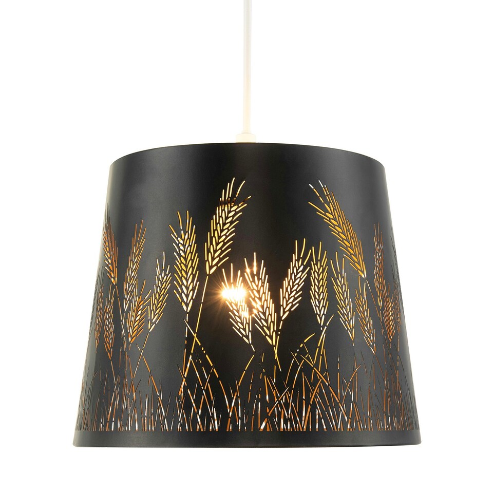image 1 of Corn Field and Grass Laser Cut Black Pendant Shade with Gold Inner Black