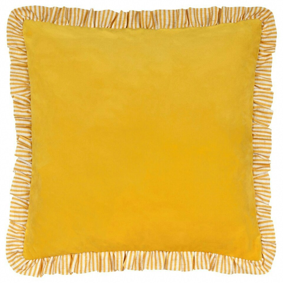 image 1 of Wylder Solene Ruffle Velvet Yellow Filled Cushion 45 x 45cm Multi