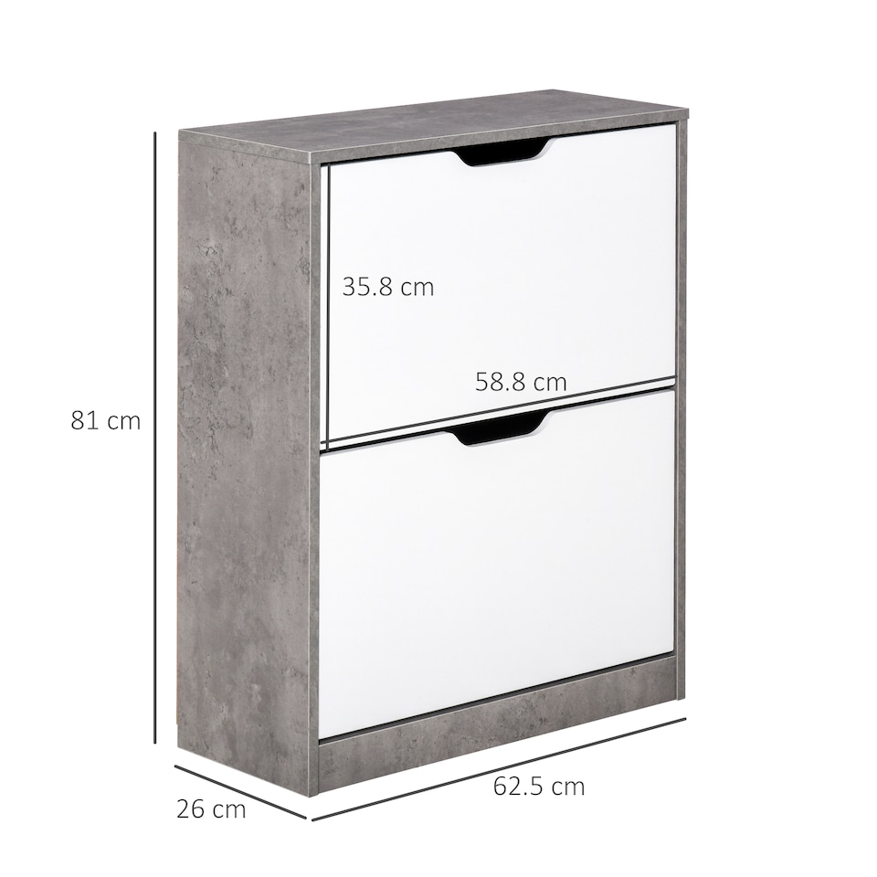 image 1 of HOMCOM Two Drawer Shoe Cabinet Home Storage Organiser w Groove Handles Adjustable Shelves Modern Boxy Rack Hallway Bedroom Furniture