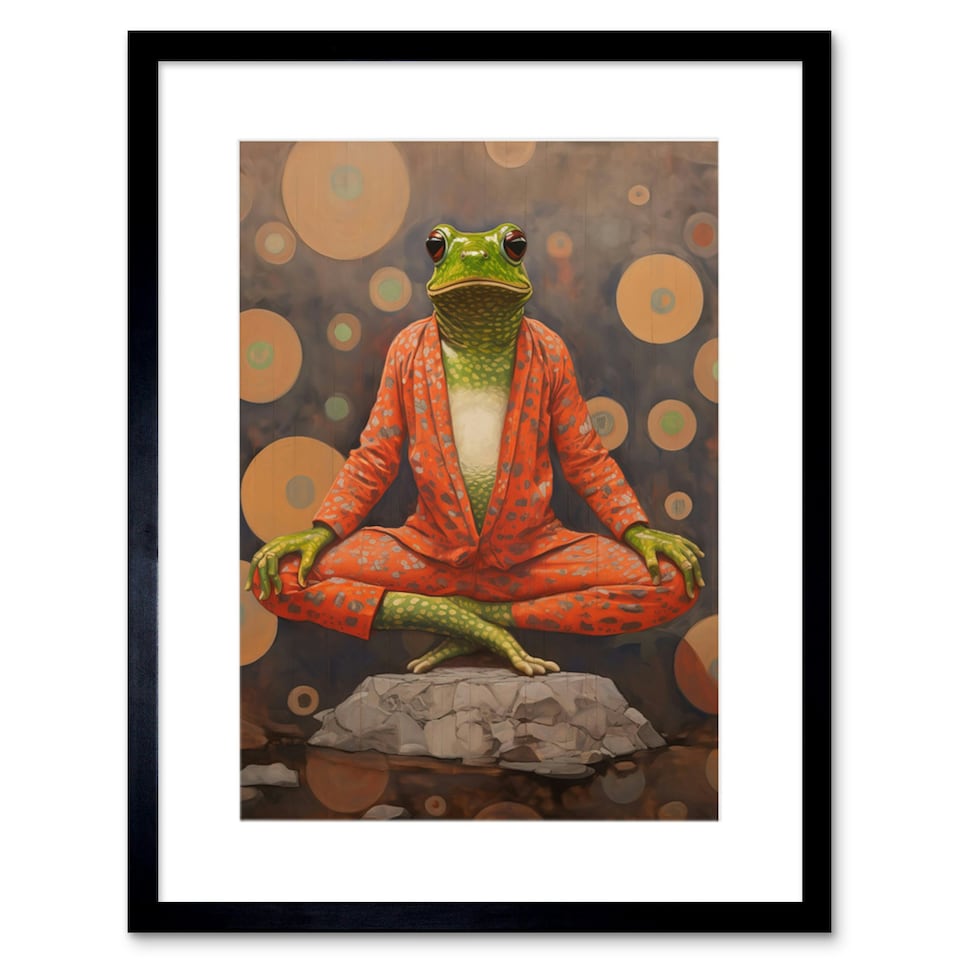image 1 of Enlightened Frog Meditation Yoga Mindfulness 9x7" Black Framed Wall Art Print
