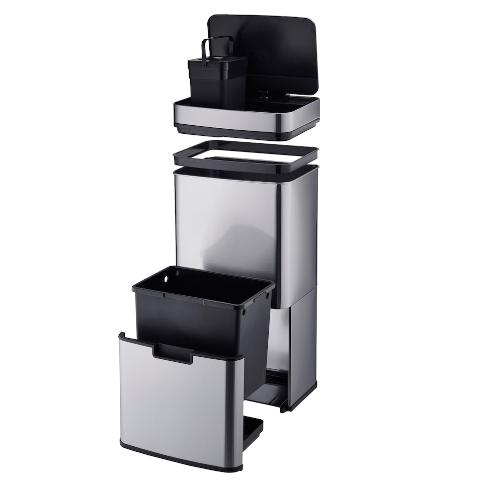 image 1 of Cooks Professional Recycling Sensor Bin 75L with Dual Compartments & Food Caddy | Silver | Silver