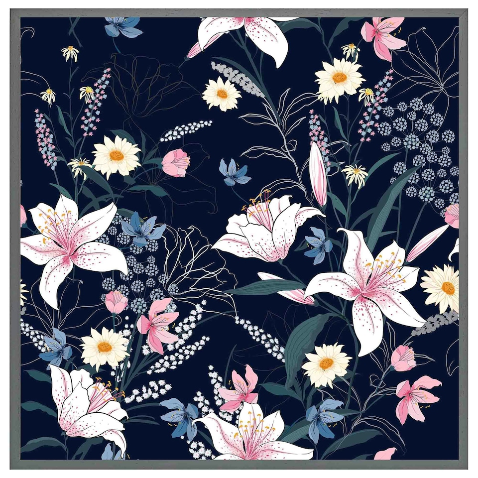 image 1 of Tropical white & pink flowers (Picutre Frame) White | M