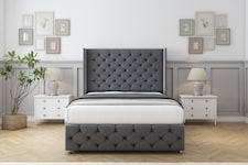Sloomy Luthor Armour Coniston Divan Bed With Mattress 2 Drawers Footend With 54" Wingback Headboard & 12" Matching Footboard 4'6 Double | Grey | Armour | Double | 1