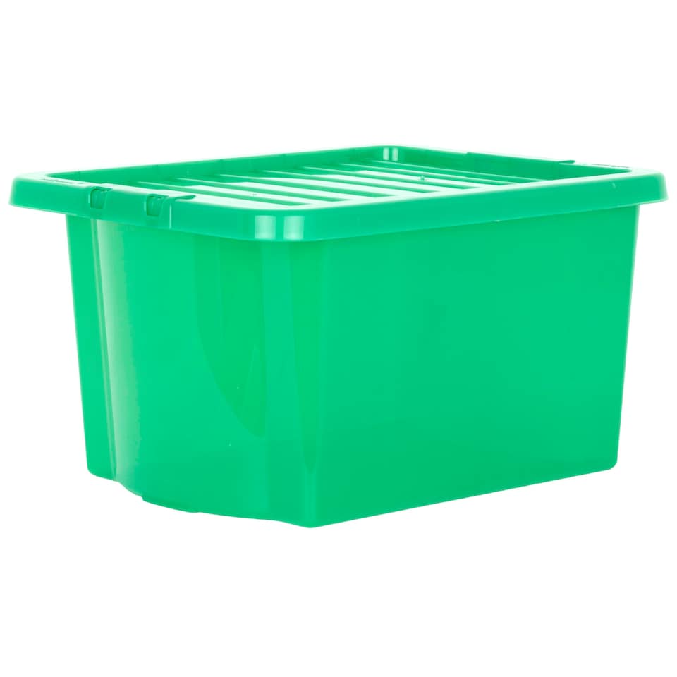 image 1 of Wham Crystal 5 x 28L Stackable Plastic Storage Boxes with Lids Green