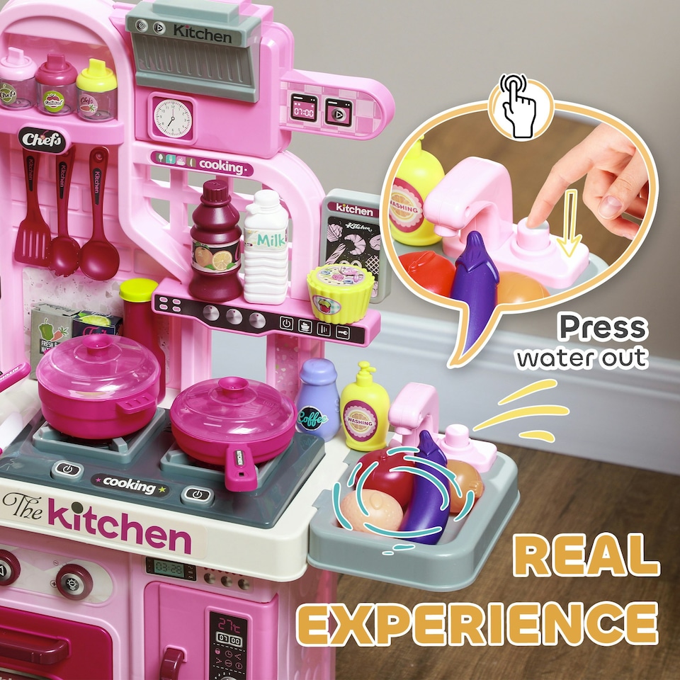 image 1 of AIYAPLAY Kids Kitchen with 33 Pieces, Light, Sound, Storage