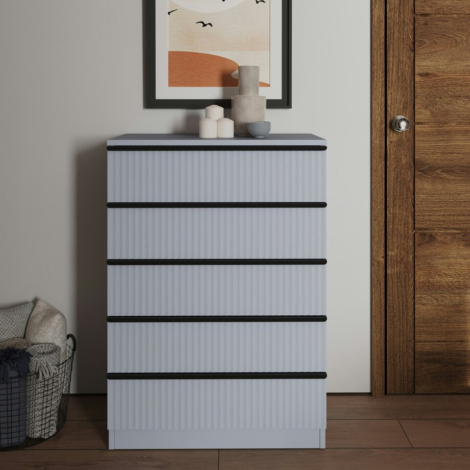 image 1 of FWStyle Lania Ripple Ridged 5 Drawer Chest Of Drawers Matt Grey