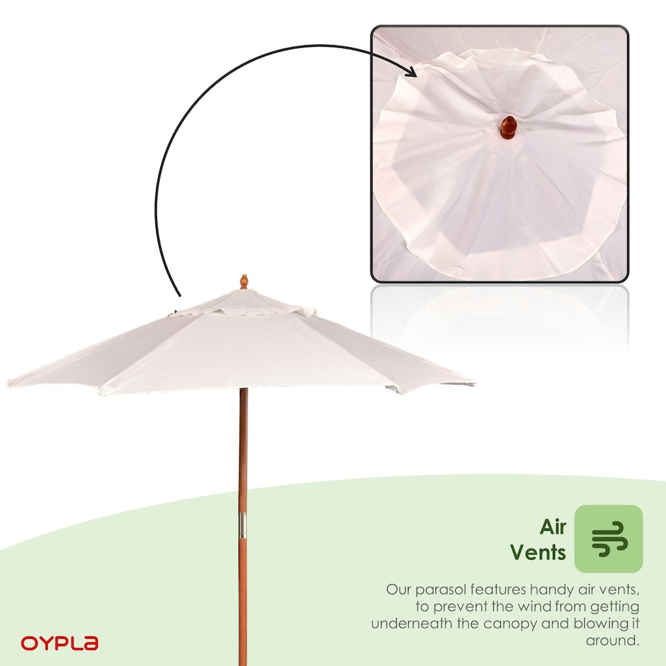 image 1 of Oypla 2.1m Wooden White Garden Parasol Outdoor Patio Umbrella Canopy White