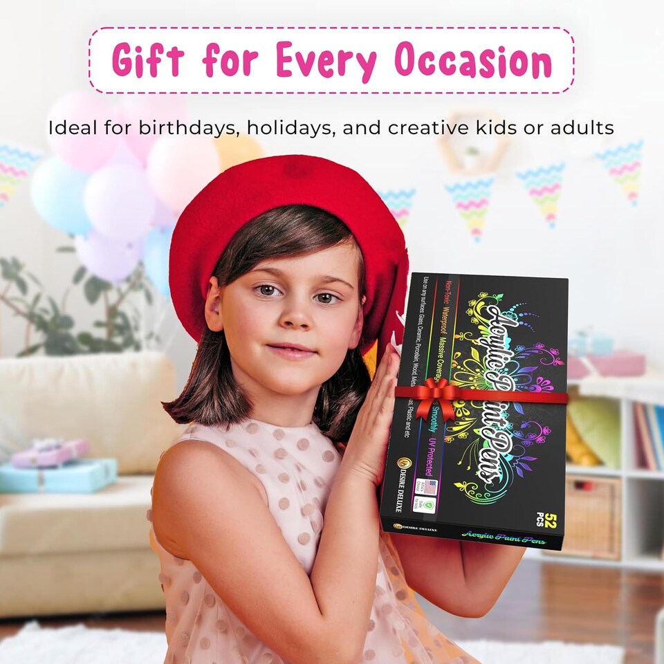 image 1 of Desire Deluxe Acrylic Paint Pens for Rock Painting, Stone, Ceramic, Glass, Wood, Canvas – Set of 52 Non Toxic Water Based Markers - Great Artists Painting Supplies