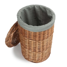 Small Light Steamed Round Linen Basket with Grey Sage Lining | Grey | Grey