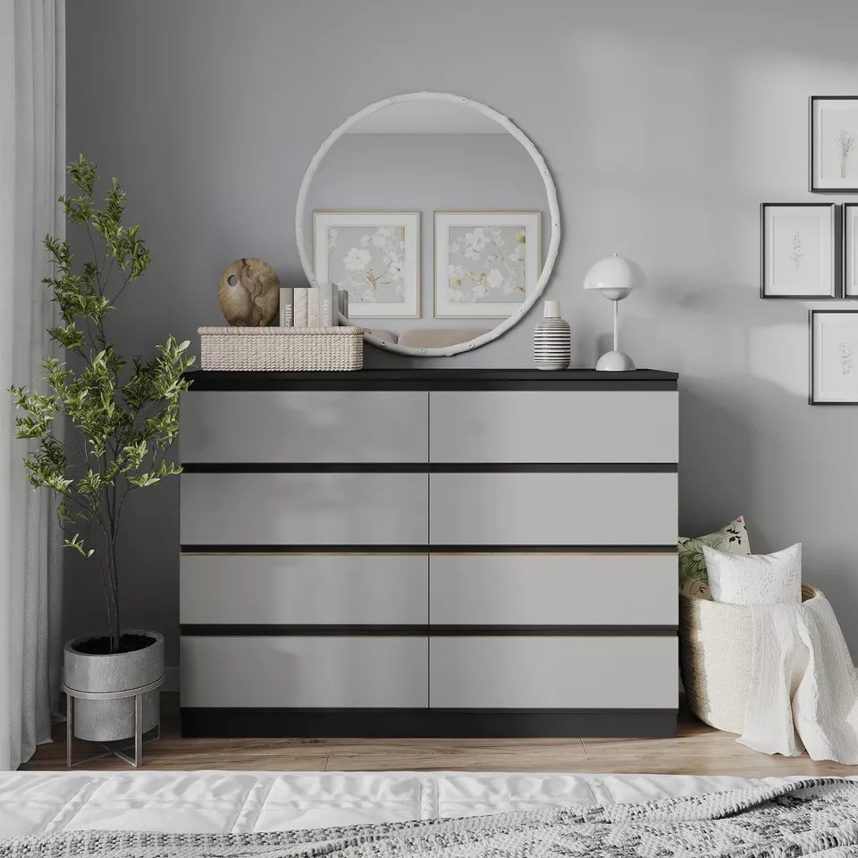 image 1 of Minimalist Chest of 8 Drawers - 88.3x120x35cm | Black | Black & Grey | 1