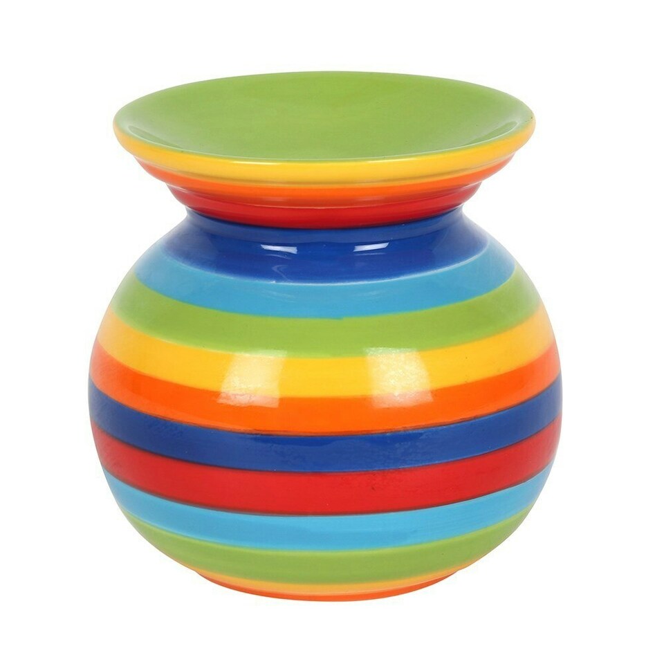 image 1 of Something Different Rainbow Striped Oil Burner - Multicoloured - 10.5cm x 10cm x 10cm