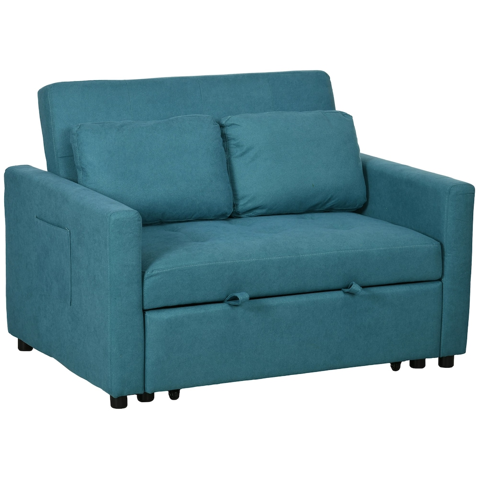 image 1 of HOMCOM 2 Seater Sofa Bed Convertible Bed Settee with Cushions, Blue