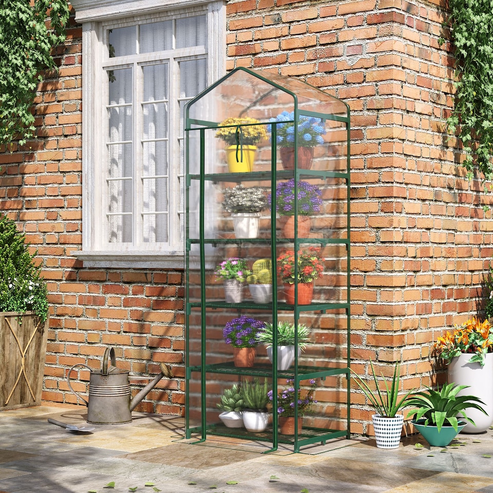 image 1 of Outsunny Mini Greenhouse Outdoor Flower Stand PVC Cover Portable
