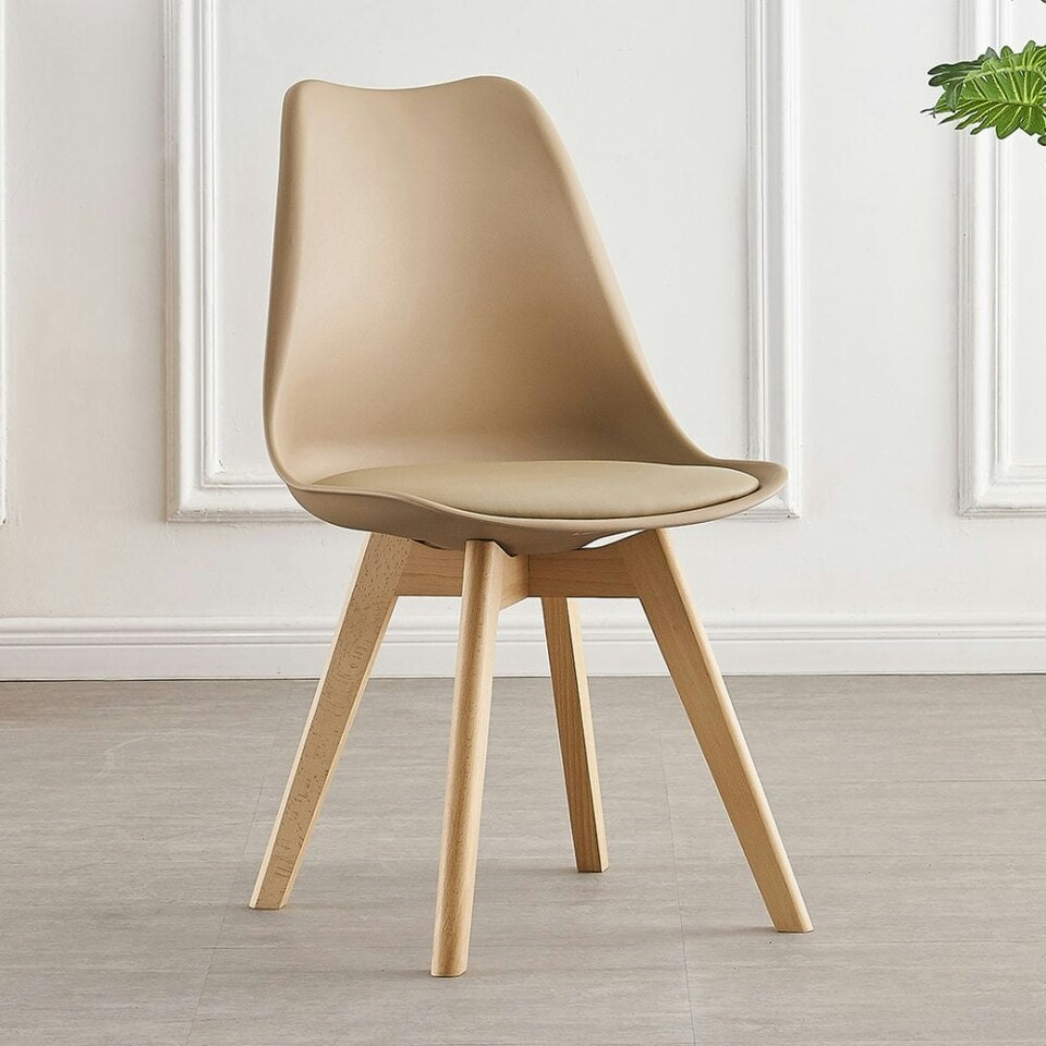 image 1 of Single Scandinavian Dining Chair with Leather Cushions Solid Wood Legs Bronze | Vanilla