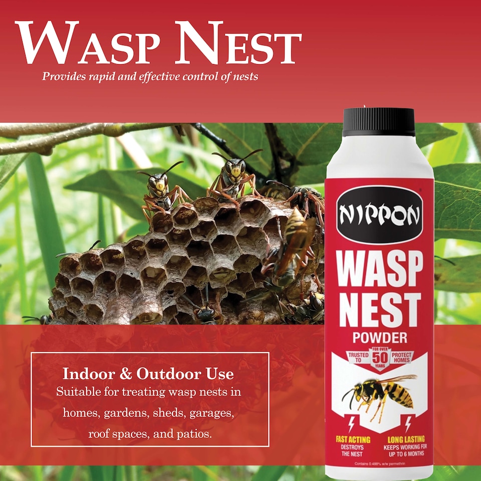 image 1 of Vitax Nippon Wasp Nest Powder 300g Effective Indoor & Outdoor Wasp Control with Permethrin Rapid Action Safe Use