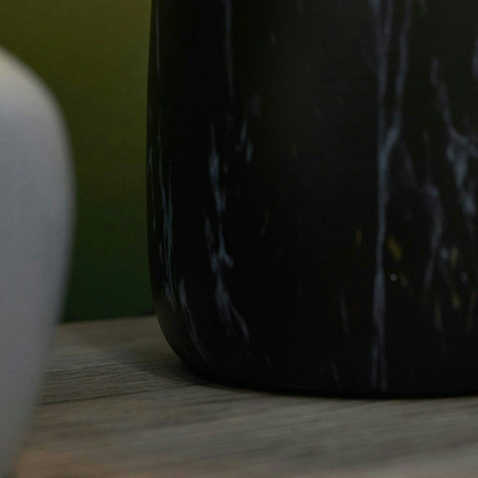image 1 of ValueLights Selma Black Marble Effect Table lamp with Copper Cap Black Aspen